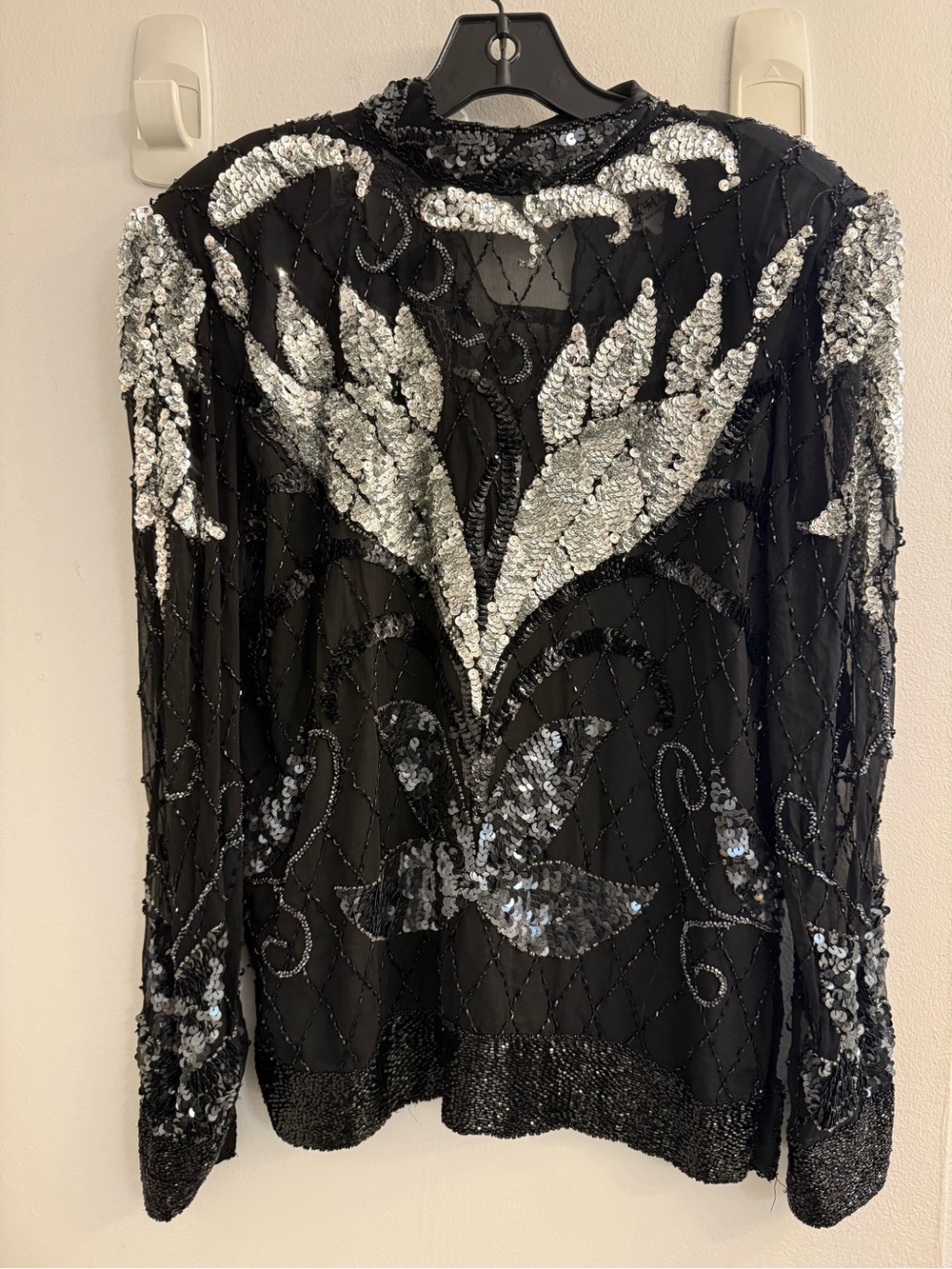 Vintage glam beaded black & silver blouse